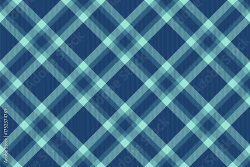 Cute fabric pattern textile, intricate background check tartan. Cell seamless vector texture plaid in blue and cyan colors.