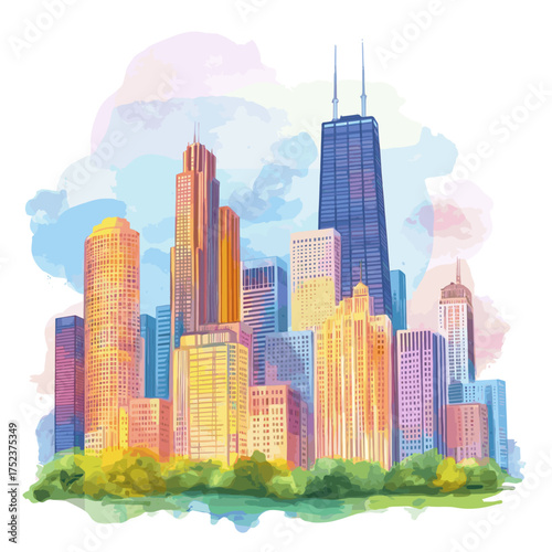 Chicago. Chicago hand drawn watercolor illustration