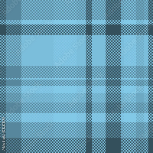 Retro pixelated plaid pattern in cool blues. Ideal for backgrounds, textures, or digital design projects with a vintage or abstract theme.