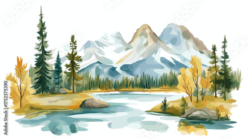 Jasper National Park. Jasper National Park hand drawn watercolor illustration