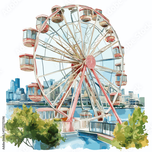 La Ronde. La Ronde hand drawn watercolor illustration