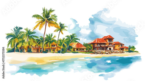 Punta Cana. Punta Cana hand drawn watercolor illustration