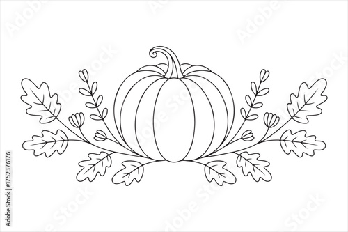 Autumn pumpkin and oak leaves decorative element silhouette a white background