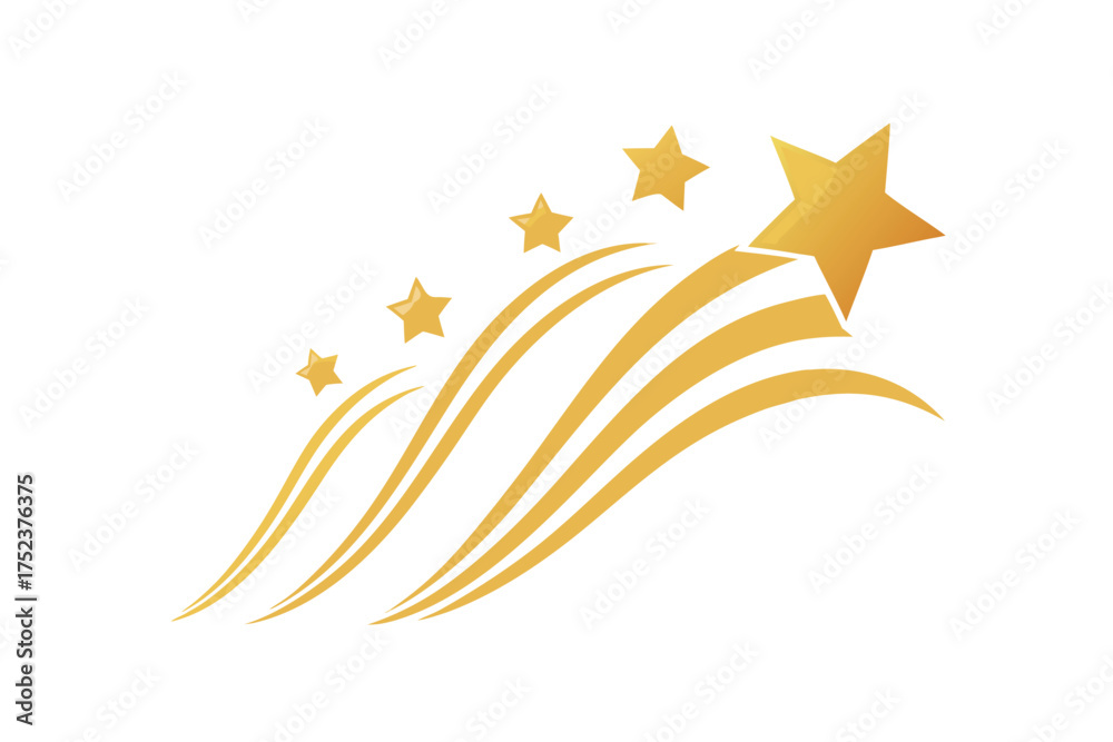 Obraz premium Golden shooting stars streaking across a white background with swirling trails