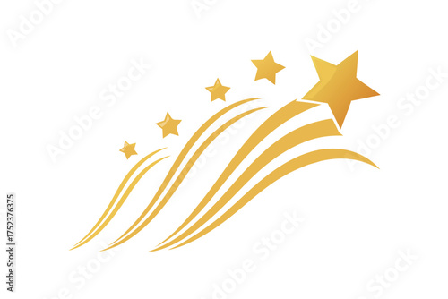 Golden shooting stars streaking across a white background with swirling trails
