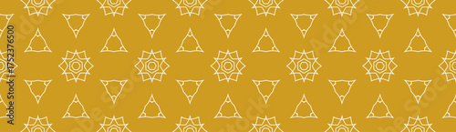 Minimalistic lineart seamless vector pattern. Abstract repetitive background with lines and geometrical ornaments. Simple and elegant design style. Gold background.