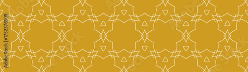Minimalistic lineart seamless vector pattern. Abstract repetitive background with lines and geometrical ornaments. Simple and elegant design style. Gold background.