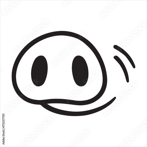 Hand drawn pig snout simple outline art silhouette a white background