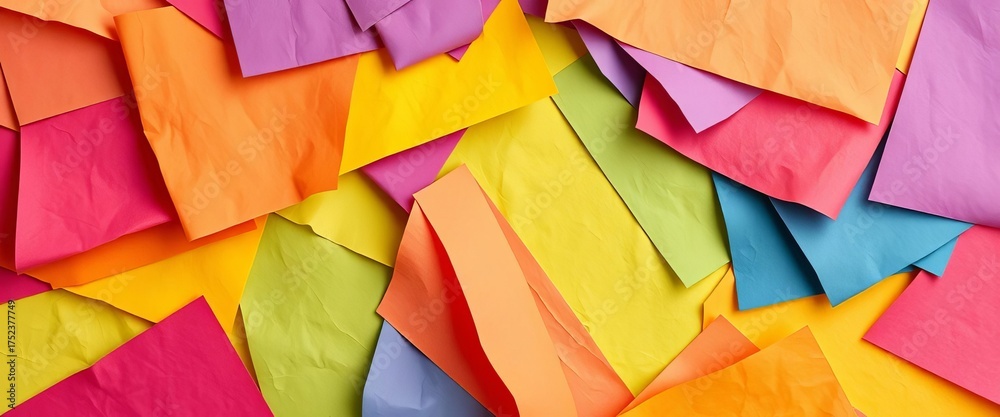 Fototapeta premium Vibrant multicolored paper sheets create a textured backdrop , texture, party