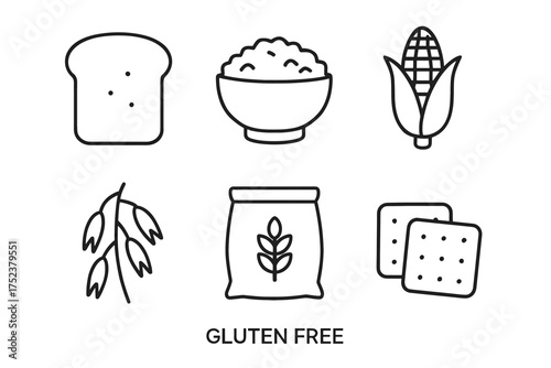 Gluten-free symbols: bread, grains, corn, oats, flour, crackers