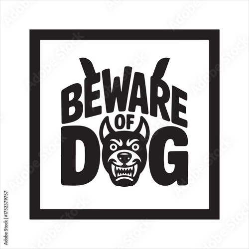 Beware of dog warning sign graphic design silhouette a white background