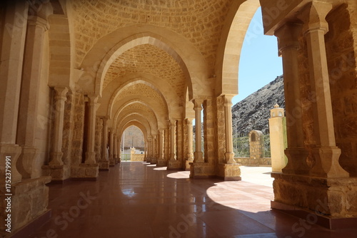 Ariel view of the holy mosque of Abouel Hassan el Shazly in Homithera in Egypt amid hills and mountains