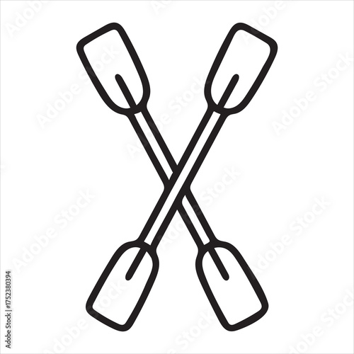 Two crossed canoe paddles outline simple icon silhouette a white background