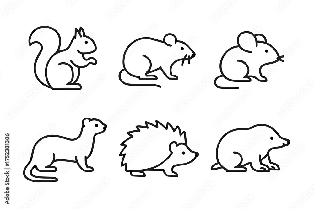 Fototapeta premium Outlined illustrations of forest and woodland animals