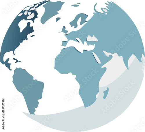 Stylized abstract globe illustration showing continents and oceans in blue and white tones