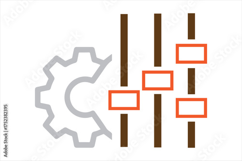 Gear and sliders representing settings and control silhouette a white background