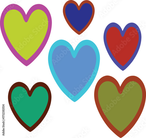 Colorful Hearts Arranged on White Background Offer a Playful and Affectionate Feeling, Ideal for Love and Valentine's Day Themes
