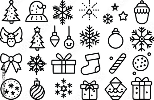 Collection of hand drawn christmas icons and symbols for festive holiday design elements
