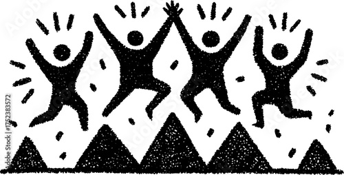 Tribal folk art in blackwork illustration style - celebratory dance scene