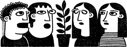 Tribal folk art blackwork style scene of meditation and connection