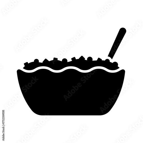 Food on a plate icon. Black silhouette. Front and side view. Vector simple flat graphic illustration. Isolated object on a white background.