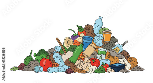 A large pile of various household waste and food scraps.