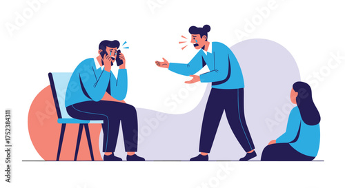 Arguments between people showing different emotions and perspectives.