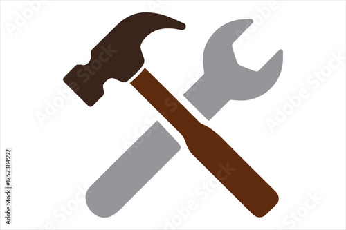 Hammer and wrench crossed tools graphic silhouette a white background