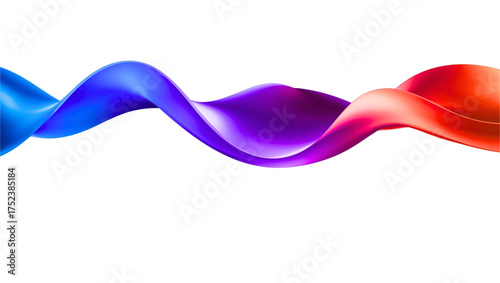 Floating Multicolor Ribbon Wave Featuring Smooth Gradient Transitions from Blue to Purple, Pink, and Red Against a White Background in a Fluid, Twisting Abstract Composition Representing Motion