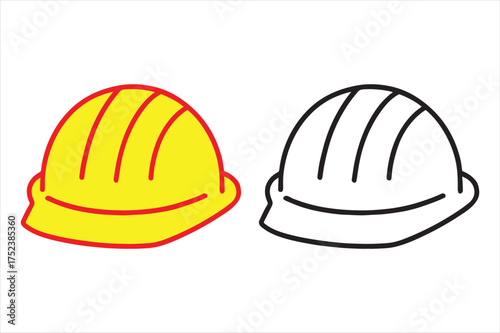 Yellow and outline hard hat icon set silhouette a white background
