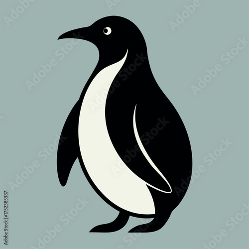 Cute cartoon penguin vector silhouette illustration on white, isolated for Christmas or winter wildlife drawing