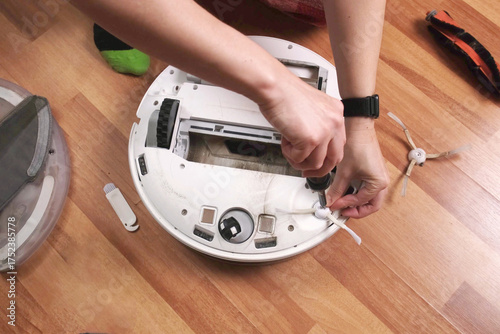 Maintenance and part replacement of robotic vacuum cleaner