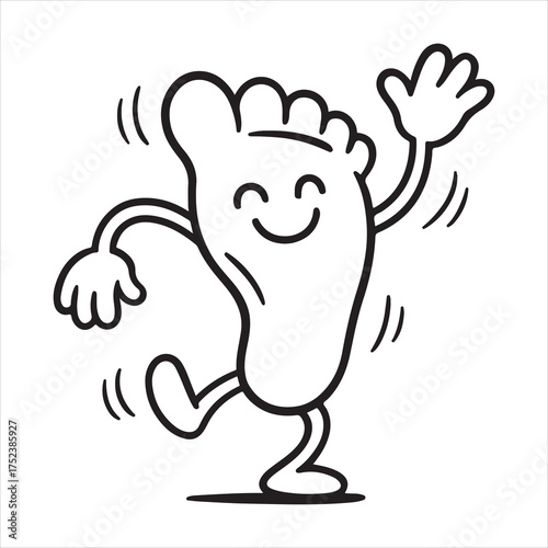 Dancing foot character with happy face icon silhouette a white background