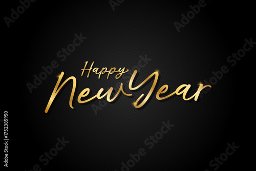 happy new year hand-drawn, handwritten lettering on black background. logo, typography, design vector illustration.