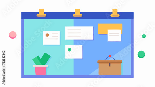 A wellorganized bulletin board pinned with motivational quotes project deadlines and colorful sticky notes above a tidy workspace.