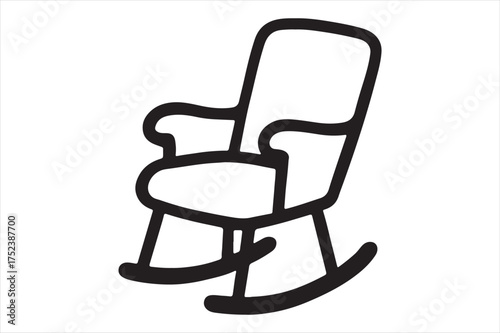 Simple hand drawn rocking chair sketch silhouette a white background