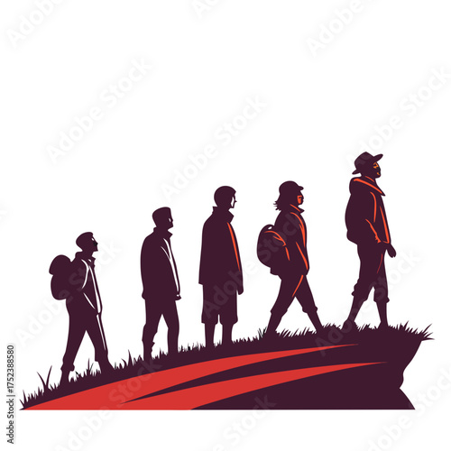 Silhouette of group of people hiking on mountain