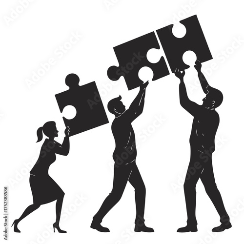 Teamwork concept with people holding puzzle pieces