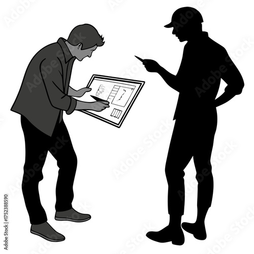 Architect and foreman discussing construction plan