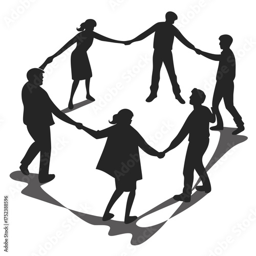 Silhouette of people holding hands in a circle