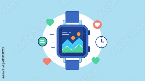 An illustration of a smarch loaded with fitness apps displaying multiple metrics like VO2 max pace and elevation gain during a run.