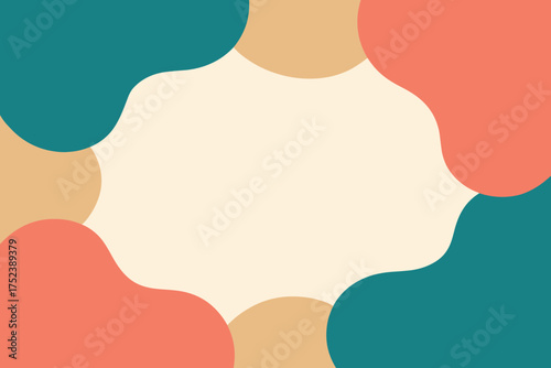 A minimal abstract background with flowing organic shapes in soft peach, teal, and beige tones, creating a calm and modern aesthetic, perfect for design and creative projects