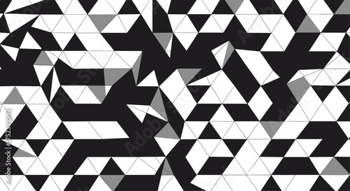 Abstract geometric pattern with black and white triangles, modern minimal design, futuristic polygon background texture for graphic and digital art