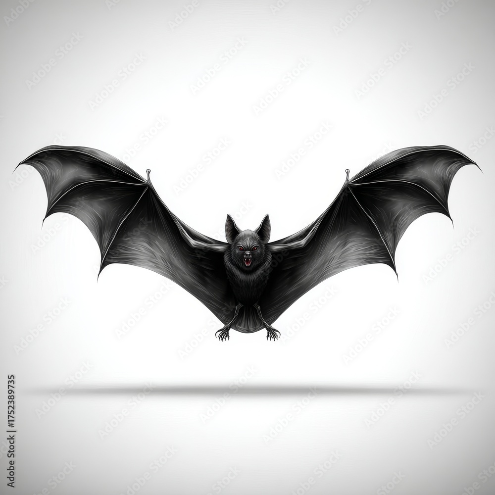 Fototapeta premium A bat is depicted in graphic design with its wings outstretched on a minimal background