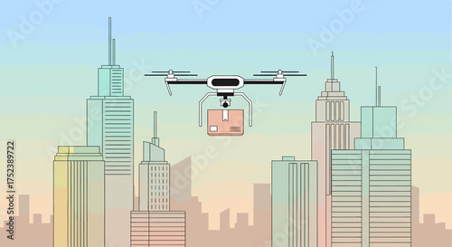Drone Delivering Package in Urban Environment.