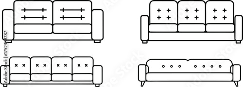 Minimalist sofa line art collection, modern couch outline vector set, furniture design illustration for interior decor and home furnishing concept