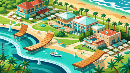 Very beautiful aerial view of Hammock Beach in Palm Coast, Florida, showing turquoise waters, white sand, and resort buildings along the coastline.
