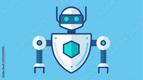 A robot with a shield illustrating AIdriven cybersecurity solutions designed to protect against emerging threats.