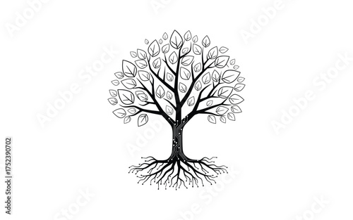 Circuit Board Tree Illustration technology nature roots leaves digital network connection growth innovation artificial intelligence