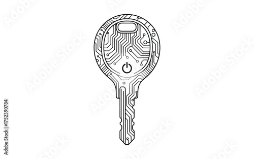 Digital Key with Circuit Board Pattern technology security cybersecurity encryption access power button electronic innovation